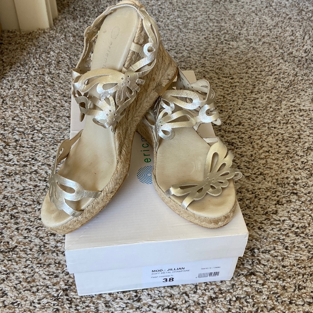 Eric Michael "Jillian" Champagne Metallic Espadrilles 38